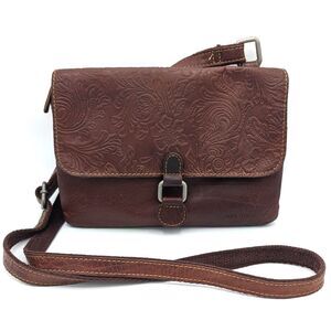 Jack Georges Voyager Brown Embossed Leather Crossbody Bag Shoulder Purse